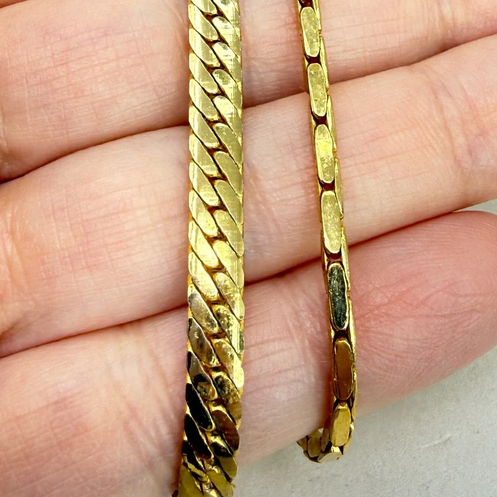 14K Gold Plated Bracelets Set of 2‎ Herringbone Snake Chain Style